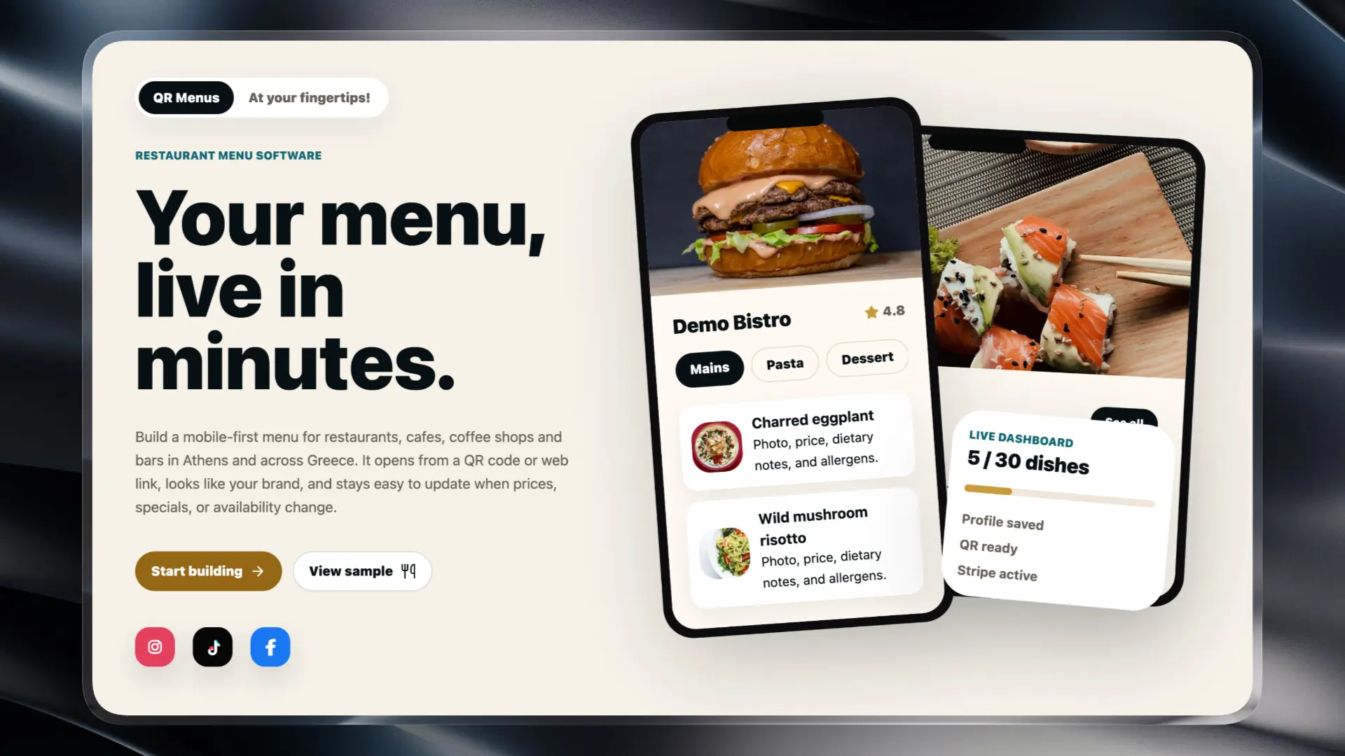 Tablr QR menu web app homepage preview